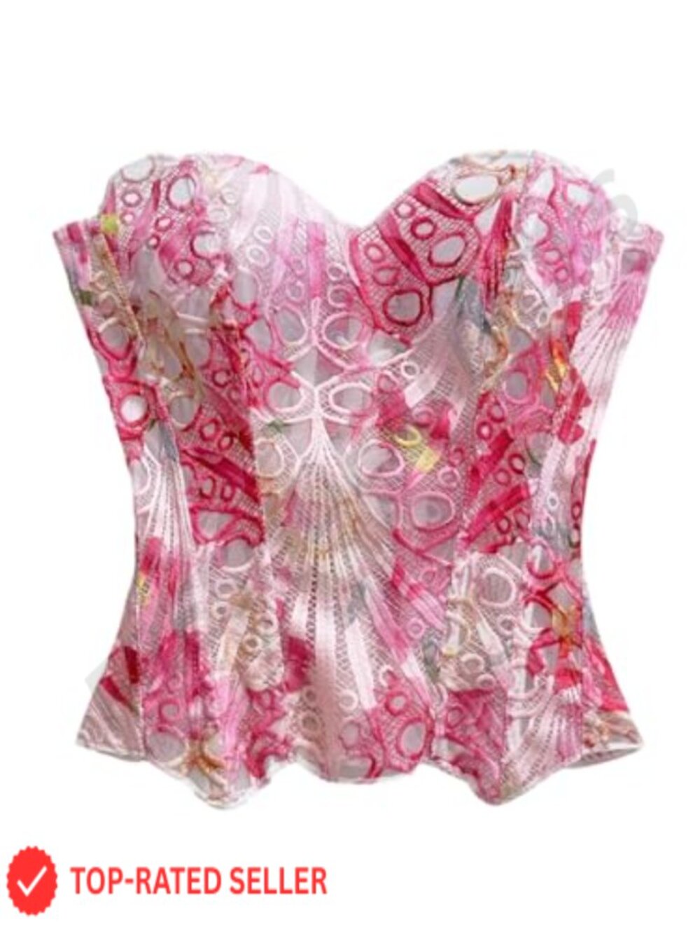 Lace Corset Top Strapless Sheer Mesh Bustier Lace Up Back